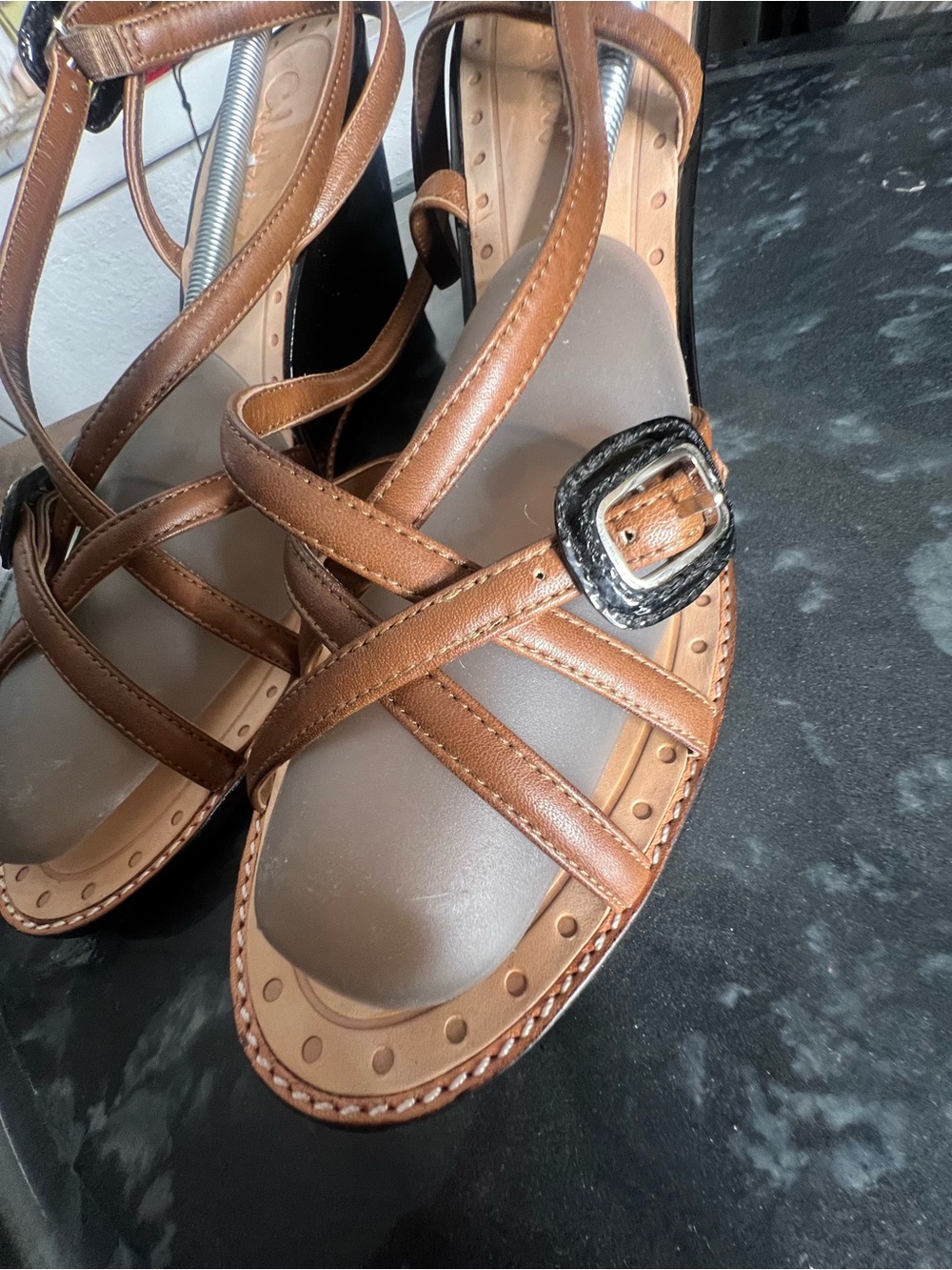 Cole Haan Capri High Wedge Heel Sandal Strap Slingback women Brown - Picture 9 of 10